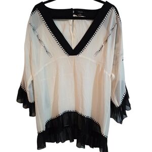 YASB 100% Silk White and Black Women's Blouse